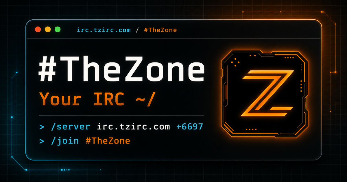#TheZone IRC Network terminal invite card.